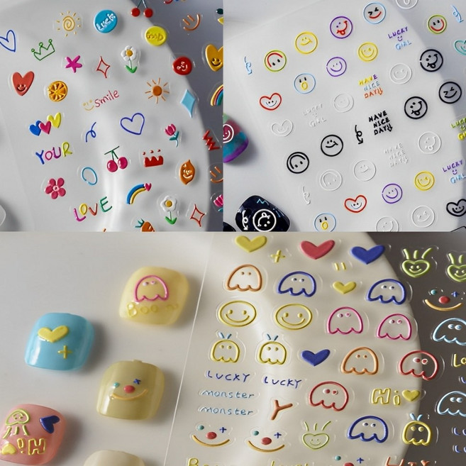 웨젼 네일 입체 엠보 데코 스티커 3종 세트, 3개, 혼합색상