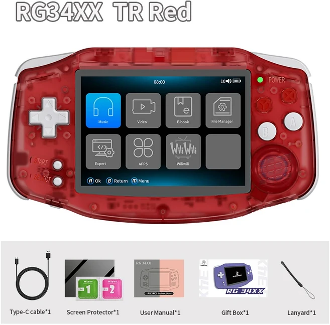 ANBERNIC RG34XX 레트로 휴대용 게임 콘솔 3.4인치 IPS Linux 64비트 3500mAh 비디오 플레이어는 스트리밍, 02 TR Red 64GB