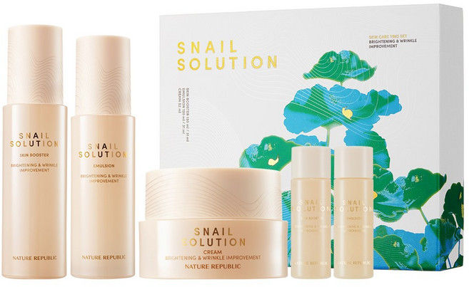 네이처리퍼블릭 스네일 솔루션 스킨케어 3종 세트 스킨 130ml+31ml+에멀젼 120ml+31ml+크림 52ml, 1세트
