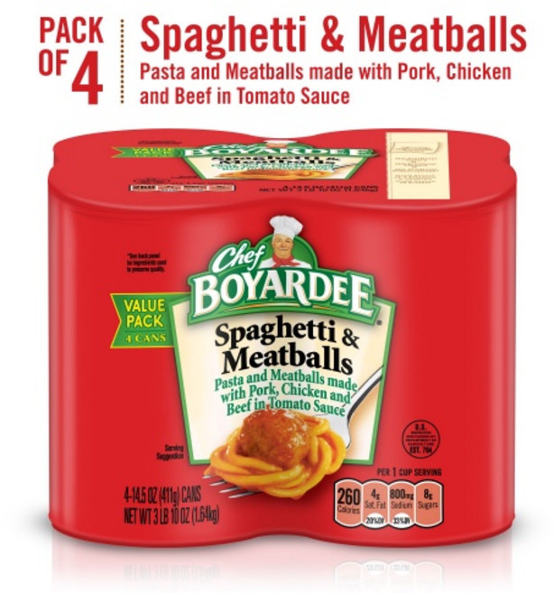 쉐프 보야디 스파게티 미트볼 파스타 411g 4캔 Chef Boyardee, 4개