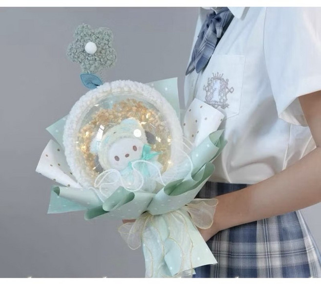 超暖心IG網美同款波波球花束 草莓熊 史黛拉兔 帕恰狗 玩偶公仔禮物 生日情人節畢業交換禮物, 帕恰狗+ 禮物袋+髮箍, 1個