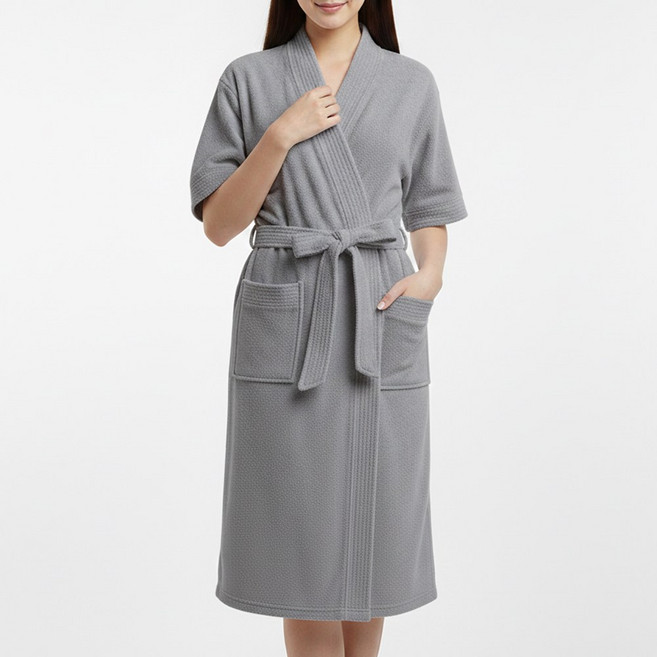 라비에르 데일리 테리 샤워가운 로브, 반팔 스톤 그레이, 1개