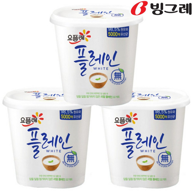 빙그레 요플레 플레인 화이트 900g 무가당 요거트, 3개