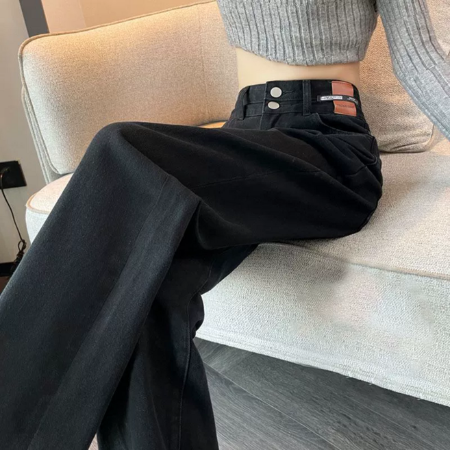 couchsurfing 여성 하이웨이스트 와이드핏 빈티지 투 버튼 청바지