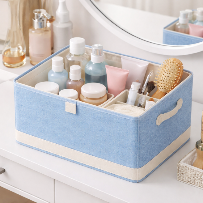 하스몰 고급패브릭 커버 칼라풀 접이식 수납정리 리빙박스 대용량, 중형, 스카이, 1개