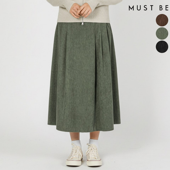 머스트비 여성 백밴딩 골덴 롱스커트(벨트set)