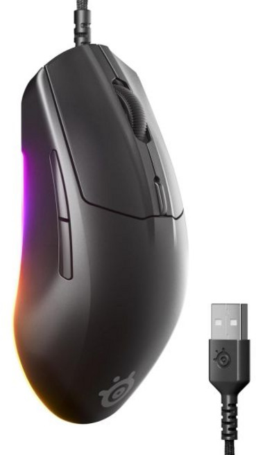 SteelSeries Rival 3 Gen 2 게임용 마우스 — 8500 DPI TrueMove Core 광학 센서 6천만 번 클릭 내구성 낮은 지연 시간 77g 경량 100%, Black, Rival 3 Gen 2 - Wired