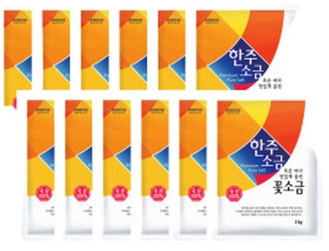 한주 꽃소금 1kg x 12개 국산 재제소금 재제염