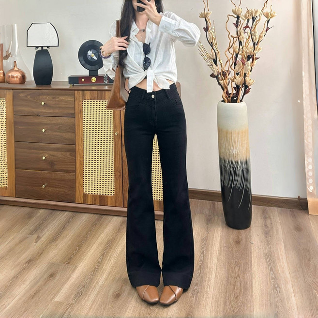 VIISHOW 여성용 슬림핏 하이웨스트 스판 나팔바지 청바지 와이드팬츠