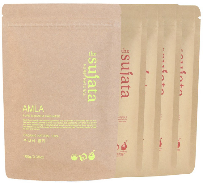 수자타 5개 유기농 천연100% 헤나 가루 염색약, 레드4+암라1, 1개