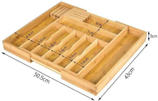 원목수저 서랍 분리함 대나무 보관 칸 수저통 정리함, 칸 조절 33.5-50.5x43x5, 1개