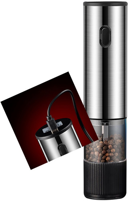 스텐 동 전동 소금 통후추그라인더 무선 충전식 양념병 원터치 자동 연마, 1개, 82ml