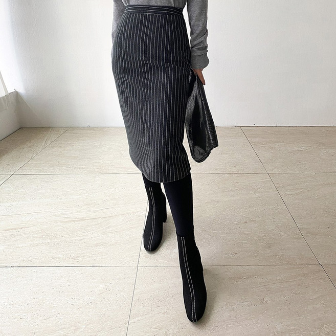 네모엔룩 여성용 라인베이직 스트라이프 H라인 스커트