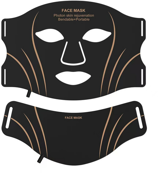 실리콘 LED 마스크 적외선 얼굴 목 뷰티디바이스 피부관리기, 일반(블랙 7색 목 포함), 목걸이 포함 멀티컬러 블랙