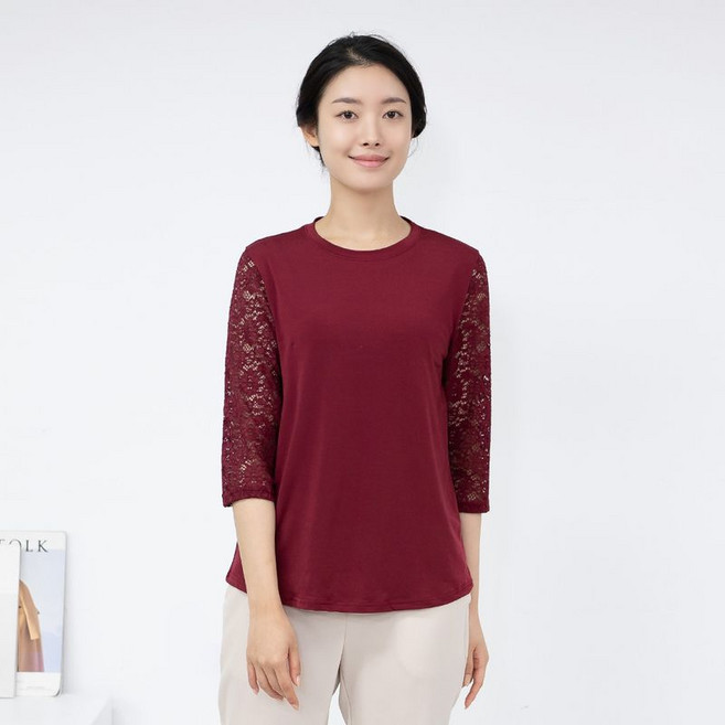 모슬린 엄마옷 레이스 7부 라운드 티셔츠 MQG126811 마담 미시옷 중년여성의류 빅사이즈 50대 60대여성옷