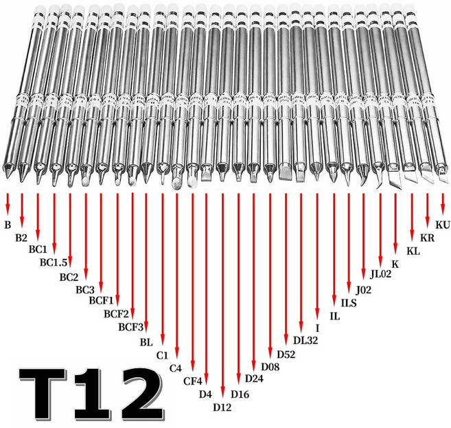 T12 시리즈 납땜 인두 팁 HAKKO 핸들 LED 진동 스위치 온도 컨트롤러 FX951 FX-952, [04] 4pcs per set, 1개