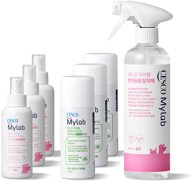세스코 마이랩 모기 진드기 기피제 반려견용 120 ml x3개 + 아웃도어 미스트 100 ml(인체용) x3개 + 반려동물 탈취제 500ml x1개, 1개