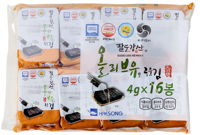 팔도강산 올리브유로구운김(16입), 4세트, 64g