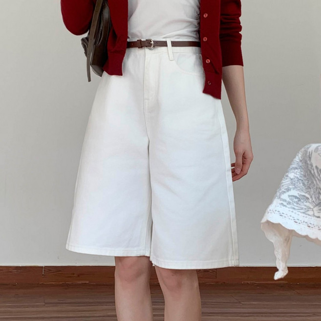 쏘옷 여성용 핏커버 A라인 버뮤다 와이드 5부 데님 팬츠