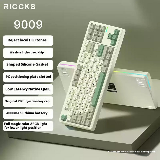 기계식 키보드Riccks RS8 무선 기계식 키보드 블루투스 트라이 모드 핫 플러그 RGB 지지대 QMK/VIA 저지연, 11 Taiji axis 9009