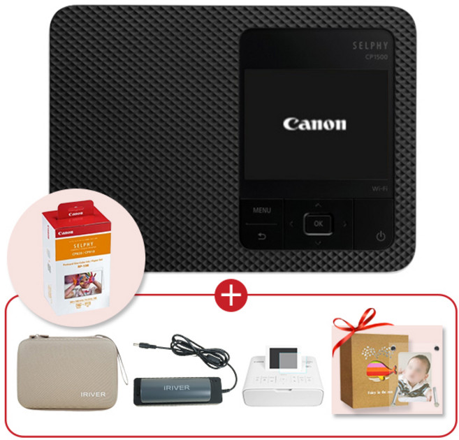 캐논 셀피 CP1500 블랙+RP-108+아이리버 케이스+휴대용 배터리+충전기 패키지, CP 블랙+RP-108+IR세트+충전기+필름