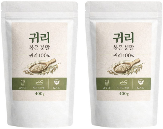 볶은 귀리가루 100% 귀리분말 대용량 오트밀 식이섬유 휴로웰, 2개, 400g