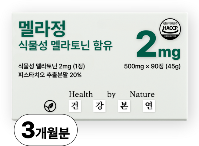 식물성 멜라토닌 함유 멜라정 2mg 식약청 인증 HACCP 건강본연, 1개, 90정