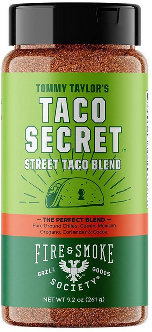 Fire & Smoke Society Taco Secret 타코 시즈닝 믹스 | XL 병 | 파히타 시즈닝 믹스 카르니타스 고기 멕시코 향신료 블렌드 | MSG 프리 글, 9.2 Ounce (Pack of 1), 타코 시크릿