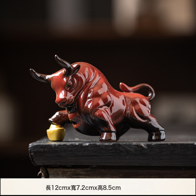 陶瓷紅色牛擺件 牛氣沖天 家居招財裝飾品 辦公室吉祥物 生肖牛禮品, 扭轉乾坤 小號