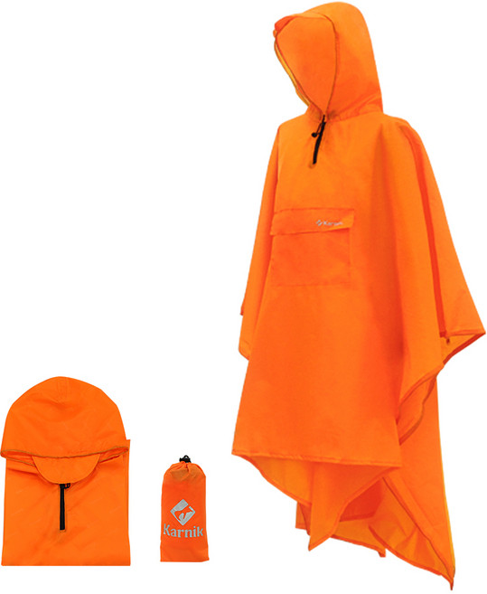 카르닉 판초우의 레인자켓 골프우의 장마 등산 비옷 (전용파우치), 오렌지, 1개