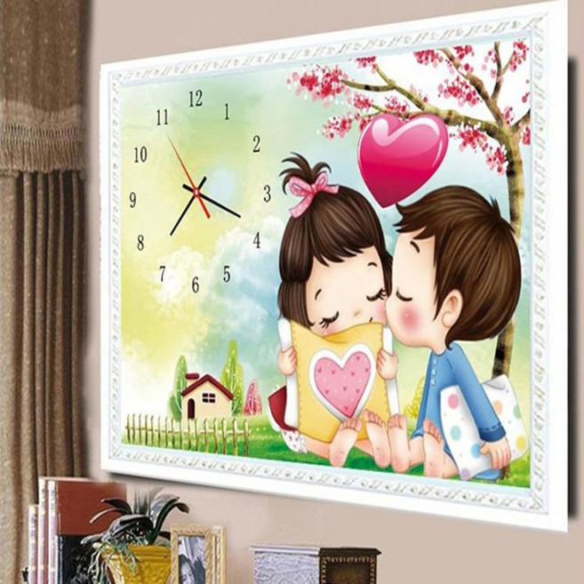 푸아이 3D 시계 보석십자수 동심의 세계 40x30 DIY 인테리어 소품 선물(사이즈 7종)+행운십자수(30x30) MT002, 40x30cm, 1개