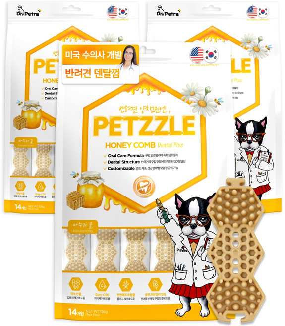 닥터페트라 펫즐 허니콤 강아지 덴탈껌, 마누카꿀맛, 9g, 42개