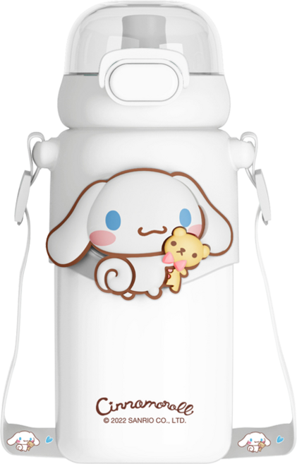 크로스 보더 (당일출고 국내배송)Sanrio 산리오 460ml 산리오 원터치 보온보냉 어린이 텀블러, 화이트