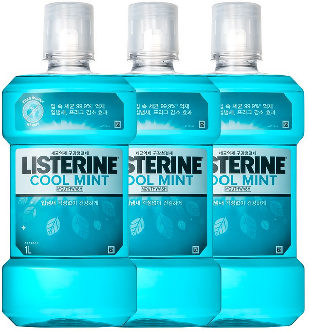 리스테린 쿨민트 구강청결제, 1L, 3개
