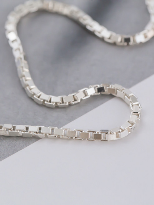 모두디자이너 실버925 클래식 3mm 사각 볼드 박스 체인 롱 남자 여자 커플 목걸이줄 G