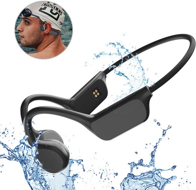 THOUSTA 넥밴드 오픈형 귀걸이형 노이즈캔슬링 무선 운동 IPX8 방수 골전도 블루투스 이어폰, 블랙