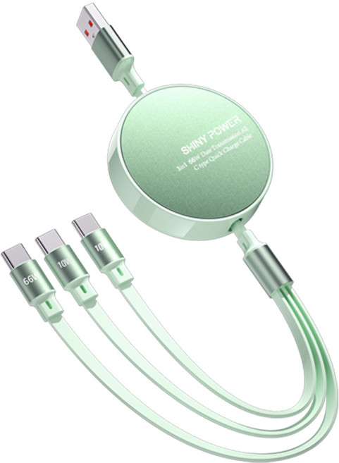 샤이니파워 3in1 66w데이터전송 all C타입 고속충전 케이블, 1개, 엘로우그린, 110cm