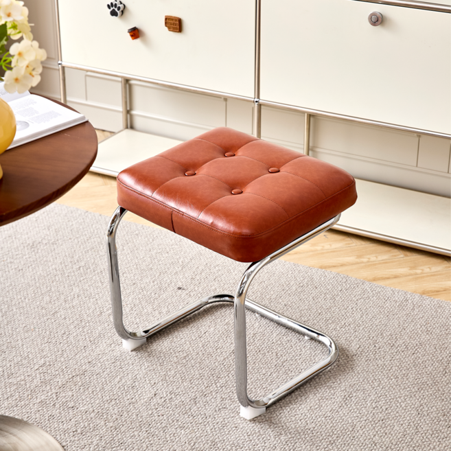 피피포피 네핀 체어 화장대 의자 스툴 가죽 버튼 현관 대기의자, 브라운, 1개