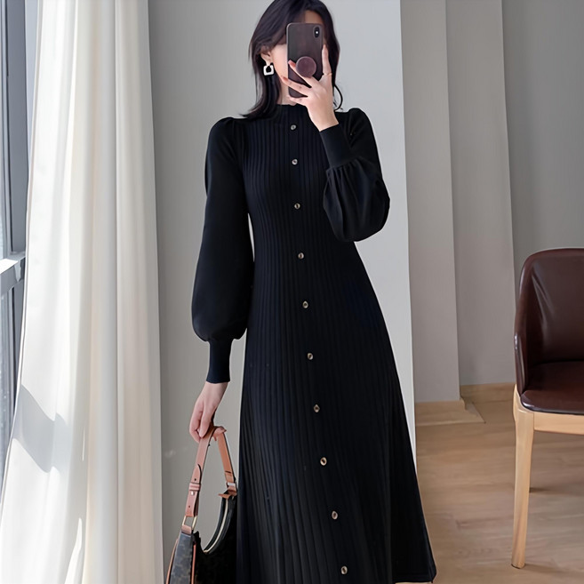 POPLAR NC 針織長洋裝, 黑色