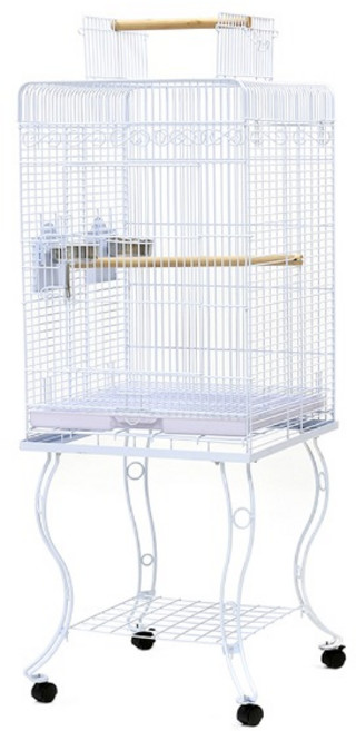 개방형 직사각 중형 앵무새 새장 코뉴어 퀘이커 카이큐 목도리 모이 튐 방지, 1개, 화이트