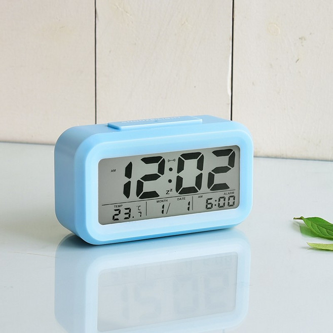 야광 무소음 무선 디지털 탁상시계 알람 클래식, 하늘색