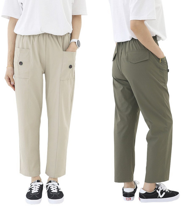 비비진 여성 쿨스판 바스락 여름 포켓 밴딩바지 1+1