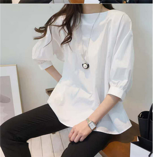 쁘띠꼬모 여성 벌룬 루즈핏일자넥 셔츠 7부 W 532107