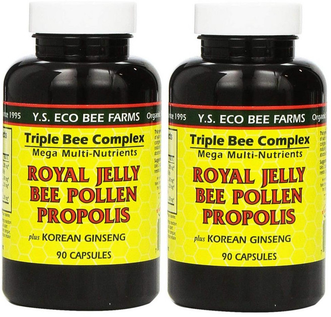 YS Organic Farms 로얄젤리 폴렌 프로폴리스 YS Eco Bee Farms Royal Jelly Bee Pollen Propolis, 90정, 2개