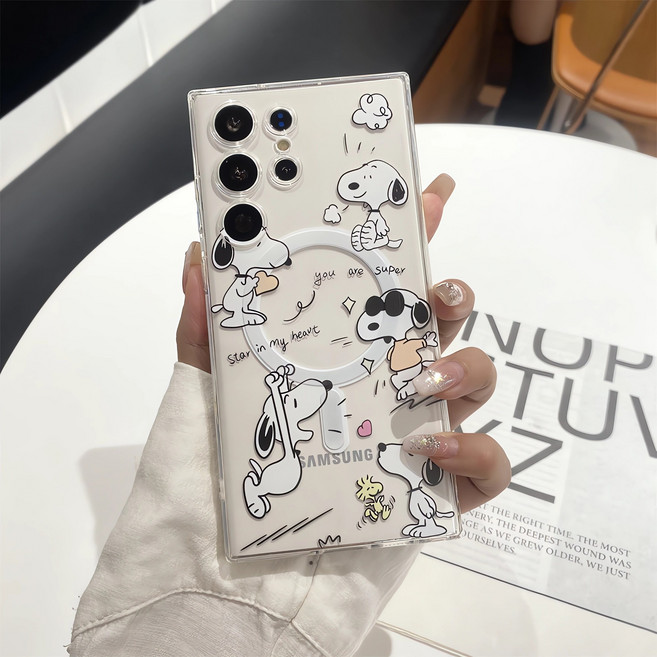 아펙시움 휴대폰케이스 갤럭시 S24 S25 S26 울트라 맥세이프 투명 낙상 방지 핸드폰 지지대 케이스 귀여운 얼룩개