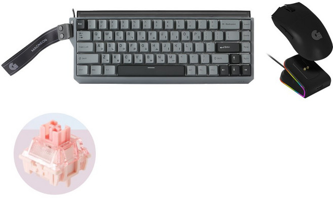 지클릭커 유선 8K 미니 기계식 키보드 무선 8K 충전독 마우스 세트 자석축 풀윤활 3중 라텍스 흡음 구조, 문스톤그레이_보글보글 무소움 레이저자몽축, GRP699