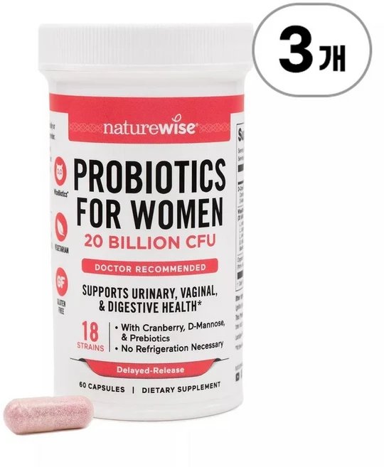 네이처와이즈 프로바이오틱스 포 워먼 + 오가닉 프리바이오틱스 NatureWise Probiotics for Women + Organic Prebiotics 60정, 3개 - 쿠팡