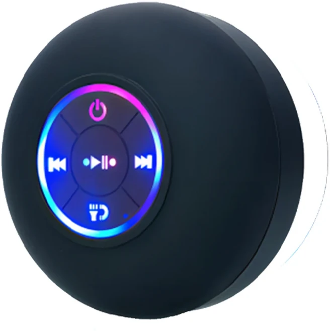 휴대용 무선 블루투스 스피커 LED IPX4 방수 스피커 야외 욕실 대형 흡입 컵 미니 스테레오 사운드 박스, 01 검정색