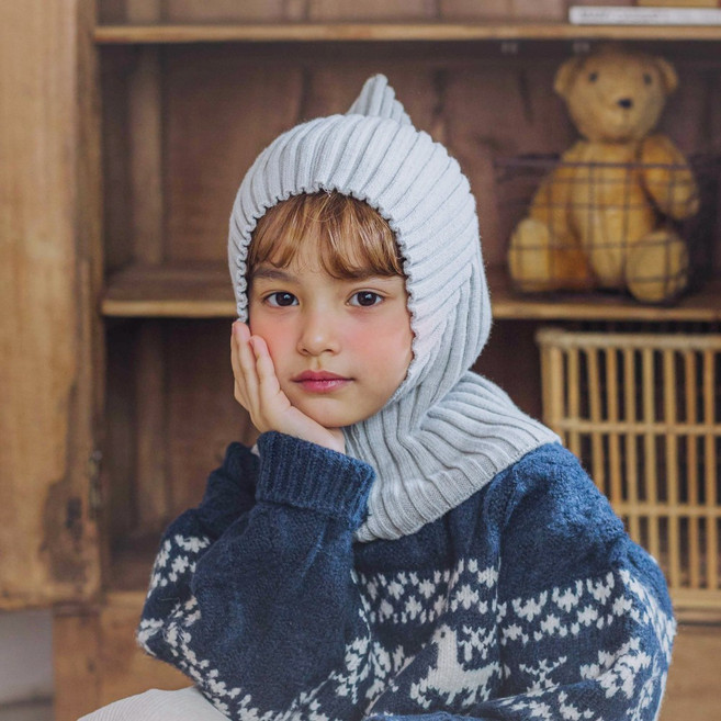 쿵스쿵스 피코 아기 바라클라바 요정모자 고깔 니트 골지 넥워머 귀달이 방한 모자