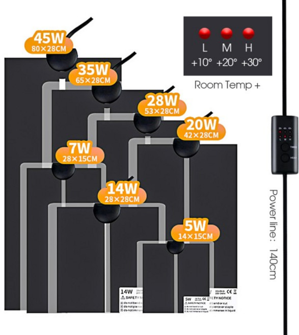 방수 식물 매트 종자 배아 전파 파충류 테라리움 가열 패드 3 기어 온도 컨트롤러 포함 5-45W, 02 20W, 03, 1개